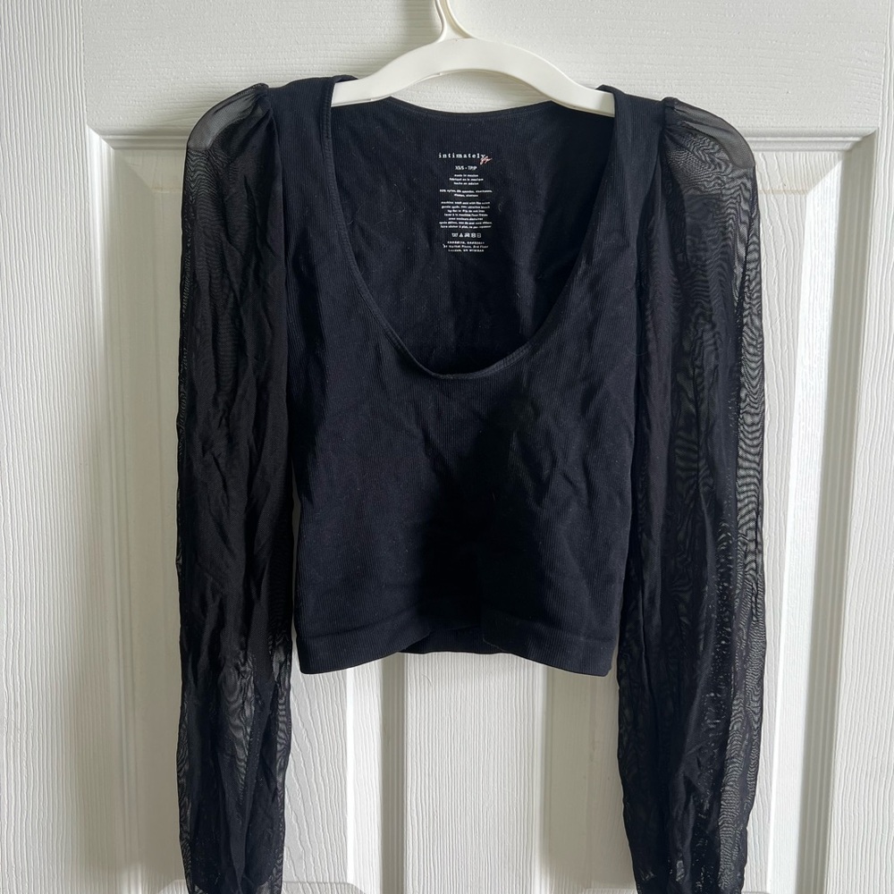 Free People Mesh Sleeve Crop Top